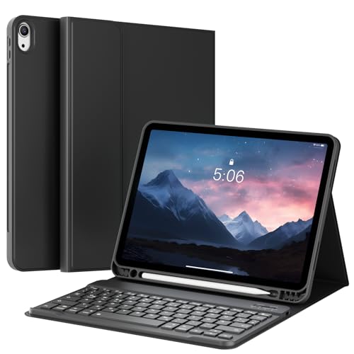 KVTVOU Tastatur Hülle für iPad Air 4./ 5. Generation 10,9 Zoll für iPad Air 11 Zoll 2025/2024 (M3/M2) wiederaufladbar, Magnetisch Drahtlose Bluetooth Tastatur, Deutsches QWERTZ-Layout, Schwarz von KVTVOU