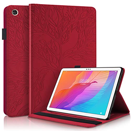 KW-LINK Hülle Huawei MatePad T10 (AGR-L09 AGR-W09)/ T10s (AGS3-L09 AGS3-W09) 2020,Ultra Flacher Anti-Drop Stand Hard Shell Smart Cover - Lebensbaum rot von KW-LINK