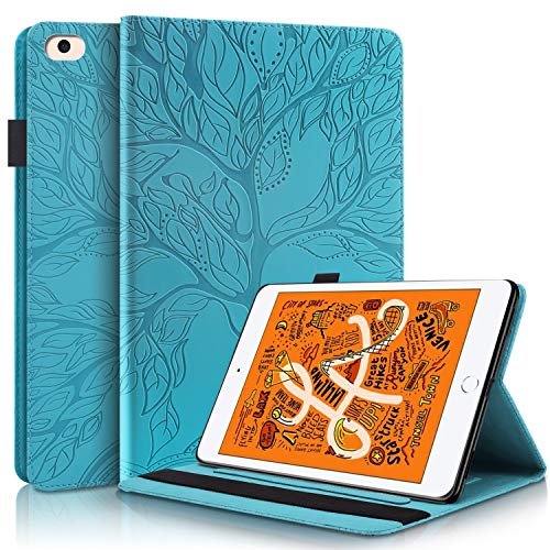 KW-LINK Hülle iPad Mini 5 4 3 2 1,Ultra Flacher Anti-Drop Stand Hard Shell Smart Cover - Lebensbaum blau von KW-LINK