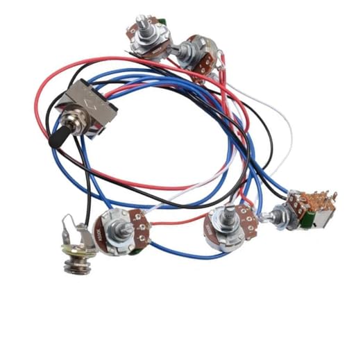 Professioneller Gitarrenkabelbaum Vorverdrahtetes Kabelbaum-Kit enthält 2V2T Big 500K1 Push-Pull-Potentiometerbuchse für LP-Gitarrenzubehör(Black Cap) von KWETVSH