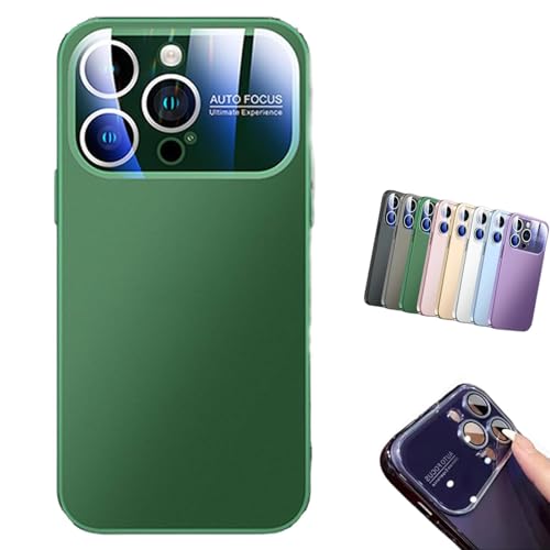 KWHEUKJL Electroplated Large Window Phone Case, Glass Backplane Lens Integrated Phone Case, Built-in Camera Lens Protector, for iPhone 15 14 13 12 11pro Max. (13,Green) von KWHEUKJL