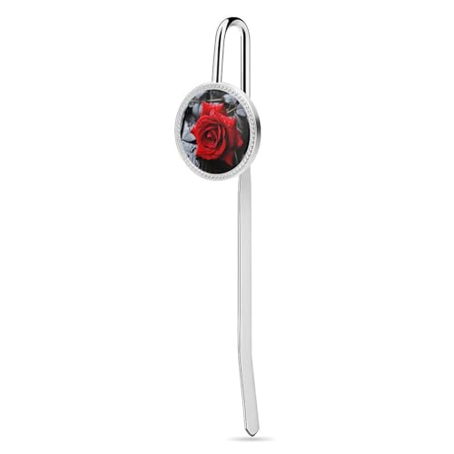 Ein Lesezeichen mit roter Rose zum Lesen, elegantes, rostfreies Buchzubehör, langlebige Seitenmarkierungen für Frauen und Männer, Geschenke für Buchliebhaber, 3 cm von KWQDOZF