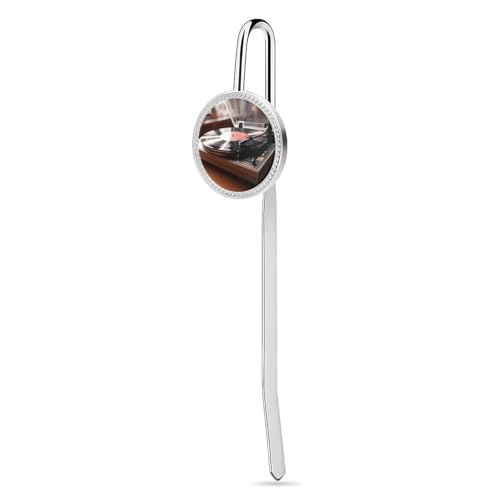 Lesezeichen aus Edelstahl und Metall, Plattenspieler, personalisierte Lesezeichen, lustige Lesezeichen, Haken, Buchklammer, Lesezubehör für Leseratten, Buchkameraden, Buchliebhaber, Geschenk, 3 cm von KWQDOZF