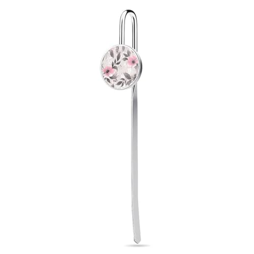 Lesezeichen aus Edelstahl und Metall, rosa Blumen und Blätter auf grauem Untergrund, personalisierte Lesezeichen, lustige Lesezeichen, Haken, Buchklammer, Lesezubehör für Leseratten, Buchkameraden, Bu von KWQDOZF