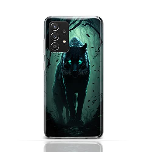 Handyhülle für Samsung Galaxy A8 2018 Hülle aus Silikon/TPU für die Rückseite mit Motiv 3534 schwarzer Panther im Wald Blaue Augen von KX-Mobile