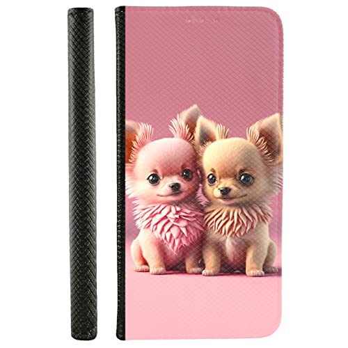 Handyhülle für Samsung Galaxy S8 Hülle aus Kunstleder zum klappen mit Motiv 3538 Zwei 3D Chihuahuas Langhaar Pink von KX-Mobile