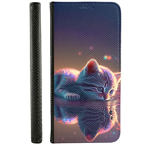 Handyhülle für Samsung Galaxy Xcover 4 / 4s Hülle aus Kunstleder zum klappen mit Motiv 3529 süßes Kätzchen Reflektion im Wasser Pink Lila von KX-Mobile