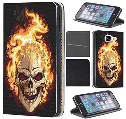 Hülle für Samsung A50 / A30s / A50s Handyhülle Motiv 614 Totenkopf Skull Flammen Schwarz Premium aus Kunstleder Beidseitig bedruckt HandyCover Handyhülle für Samsung Galaxy A50 / A30s / A50s Hülle von KX-Mobile