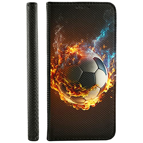 KX-Mobile Handyhülle für Samsung Galaxy M33 5G Hülle aus Kunstleder zum klappen mit Motiv 3535 Fußball Feuer Blauer Rauch von KX-Mobile