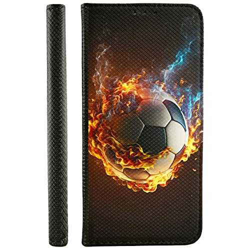 KX-Mobile Handyhülle für iPhone 12 Pro Hülle aus Kunstleder zum klappen mit Motiv 3535 Fußball Feuer Blauer Rauch von KX-Mobile