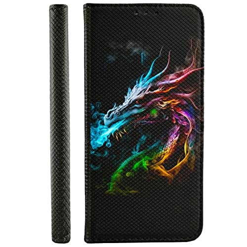 KX-Mobile Handyhülle für iPhone XR Hülle aus Kunstleder zum klappen mit Motiv 3527 bunter Drache Rauch Schwarz von KX-Mobile