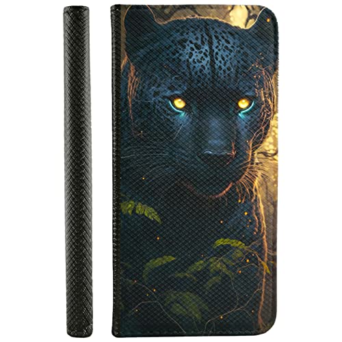 KX-Mobile Handyhülle für iPhone XS Hülle aus Kunstleder zum klappen mit Motiv 3533 schwarzer Panther leuchtende gelbe Augen von KX-Mobile