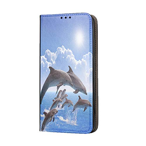 KX-Mobile Hülle für Huawei Y6 2019 Handyhülle Motiv 1297 Delfin Delfine Blau Grau Premium Smart aus Kunstleder einseitig Bedruckt HandyCover Handyhülle für Huawei Y6 2019 Hülle von KX-Mobile