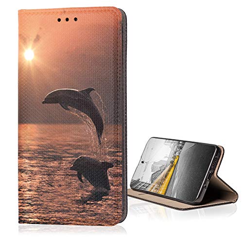 KX-Mobile Hülle für LG K40 Handyhülle Smart Magnet mit Motiv 1028 Delfin Sonnenuntergang von KX-Mobile