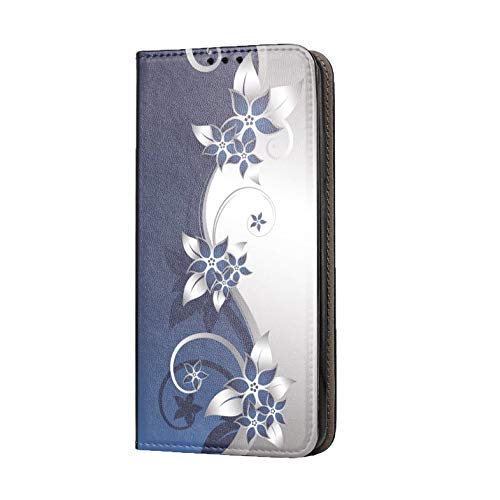 KX-Mobile Hülle für Samsung A20e Handyhülle Motiv 211 Blumen Blau Weiß Premium Smart aus Kunstleder einseitig Bedruckt HandyCover Handyhülle für Samsung Galaxy A20e Hülle von KX-Mobile