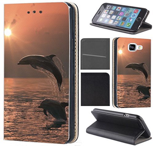 KX-Mobile Hülle für Samsung A40 Handyhülle Motiv 1028 Delfin Delphine Sonnenuntergang Premium aus Kunstleder Beidseitig Bedruckt HandyCover Handyhülle für Samsung Galaxy A40 Hülle von KX-Mobile
