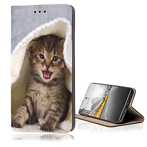 KX-Mobile Hülle für Samsung Galaxy A6 2018 Handyhülle Smart Magnet mit Motiv 445 Katze in Decke von KX-Mobile