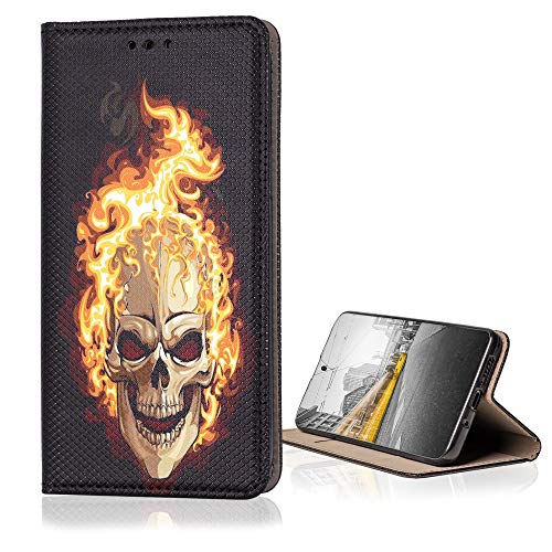 KX-Mobile Hülle für Samsung Galaxy S8 Handyhülle Smart Magnet mit Motiv 614 Totenkopf in Flammen von KX-Mobile