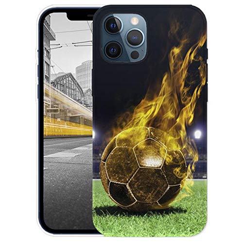 KX-Mobile Hülle für iPhone 12/12 Pro Handyhülle Motiv 1170 Fussball Fußball Schwarz Gelb Feuer Premium Silikonhülle SchutzHülle Softcase HandyCover Handyhülle für iPhone 12/12 Pro Hülle von KX-Mobile