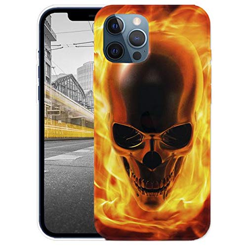 KX-Mobile Hülle für iPhone 12 Mini Handyhülle Motiv 1061 Totenkopf Skull Flammen Gelb Gold Premium Silikonhülle SchutzHülle Softcase HandyCover Handyhülle für iPhone 12 Mini Hülle von KX-Mobile