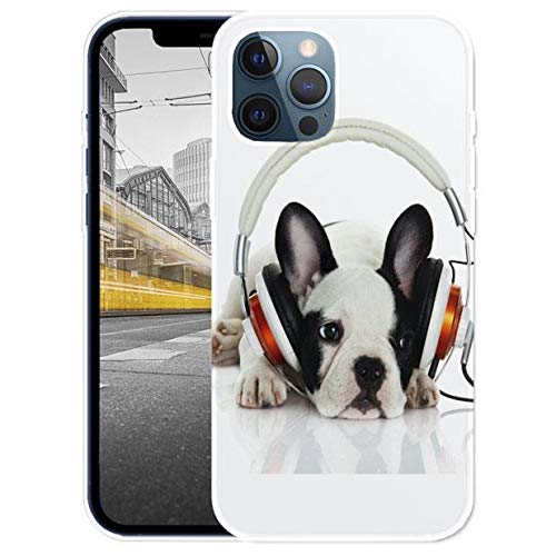 KX-Mobile Hülle für iPhone 12 Mini Handyhülle Motiv 1596 Französische Bulldogge Kopfhörer Hund Premium Silikonhülle SchutzHülle Softcase HandyCover Handyhülle für iPhone 12 Mini Hülle von KX-Mobile