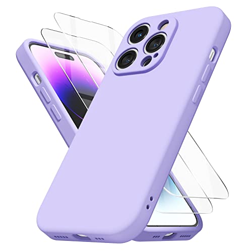 KXAMELIE iPhone 14 Pro Hülle Silikon mit Displayschutz Schutzfolie,für Frauen und Mädchen Solid Schutzhülle Handy Hülle mit Kamera Cover,Dünn Passen Full Cover Stoßfest Weiche Real Flüssige TPU von KXAMELIE