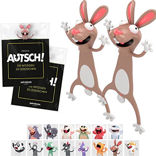 KXT Witzige 3D Lesezeichen - Original AUTSCH! Cartoon Tiere - Lustiges Geschenk für Kinder und Erwachsene (2x Hase/Osterhase) von KXT DES!GN
