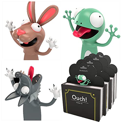 KXT Witzige 3D Lesezeichen - Original AUTSCH! Cartoon Tiere - Lustiges Geschenk für Kinder und Erwachsene (3er Hase Kojote Gecko) von KXT DES!GN