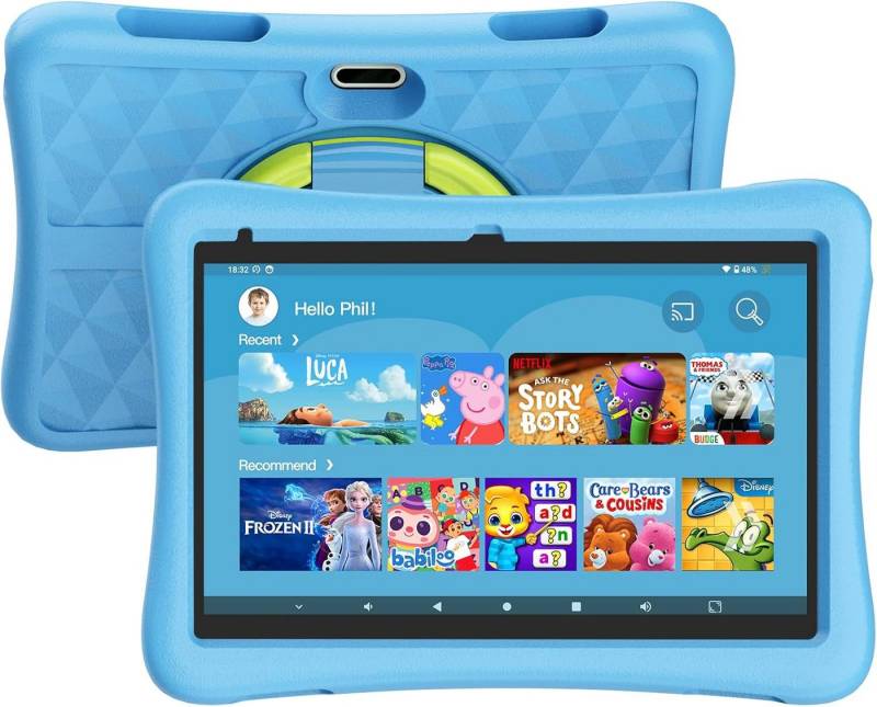 KYASTER Kinder-Tablet 10 Zoll: Android 12 Go, 7000mAh Akku, Kindersicherung E-Book (10", 32 GB, Android 12, Kindersicherung Spiel Bildung Apps, Eva stoßfestes Gehäuse (Blau) von KYASTER