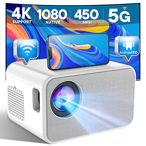 KYASTER Proyector 1080P Nativo, 450 ANSI Lumens 4K Compatible Con Mini proyector, Android 9.0,corrección trapezoidal 4P/4D, 5G WiFi Wireless Screencast para iPhone von KYASTER
