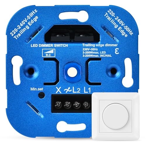 KYOTECH LED Dimmer Schalter, Drehdimmer Unterputz Dimmschalter für Dimmbare LEDs 3–200W, Dimmer für LED Lampen, LED Dimmer 230V, Weiß KYOTECH LED Dimmer Schalter, Drehdimmer Unterputz Dimmschalter für Dimmbare LEDs 3–200W, Dimmer für LED Lampen, LED Dimmer 230V, Weiß von KYOTECH