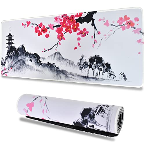 Größere Gaming Mauspad, Sakura Mauspad, Motiv Tuschemalerei, Schwarz und weiß Cherry Blossom, Genähte Kanten, Mauspad, Lange rutschfeste Gummiunterseite, 300x800x3mm, für PC, MacBook, Laptop Größere Gaming Mauspad, Sakura Mauspad, Motiv Tuschemalerei, Schwarz und weiß Cherry Blossom, Genähte Kanten, Mauspad, Lange rutschfeste Gummiunterseite, 300x800x3mm, für PC, MacBook, Laptop von KYSUN