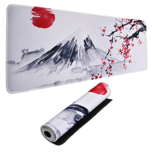 Größere Gaming Mauspad, schwarz und weiß Cherry Blossom, Genähte Kanten, Mauspad, Lange rutschfeste Gummiunterseite, 300x800x2mm, für PC, MacBook, Laptop (C, 2) von KYSUN