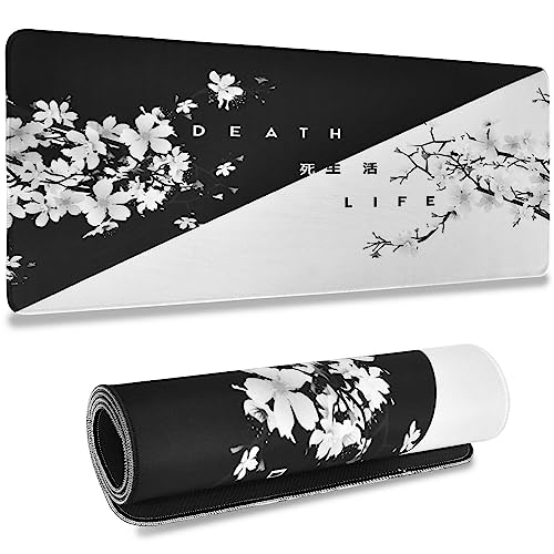 Größere Gaming Mauspad, schwarz und weiß Cherry Blossom, Genähte Kanten, Mauspad, Lange rutschfeste Gummiunterseite, 300x800x3mm, für PC, MacBook, Laptop Größere Gaming Mauspad, schwarz und weiß Cherry Blossom, Genähte Kanten, Mauspad, Lange rutschfeste Gummiunterseite, 300x800x3mm, für PC, MacBook, Laptop von KYSUN
