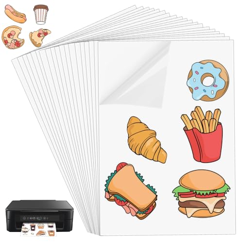 KYYGKY 20 Blatt Aufkleber Druckerpapier Transparent zum Bedrucken Vinyl Sticker Papier Durchsichtig Bedruckbare Klebefolie Transparent a4 Selbstklebende Folie für Tintenstrahldrucker und Laserdrucker von KYYGKY
