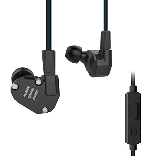 ERJIGO KZ ZS6 Quad-Driver-Kopfhörer, Hi-Fi-Extra-Bass-Ohrhörer ohne Mikrofon, mit abnehmbarem Kabel (schwarz mit Mikrofon) von KZ