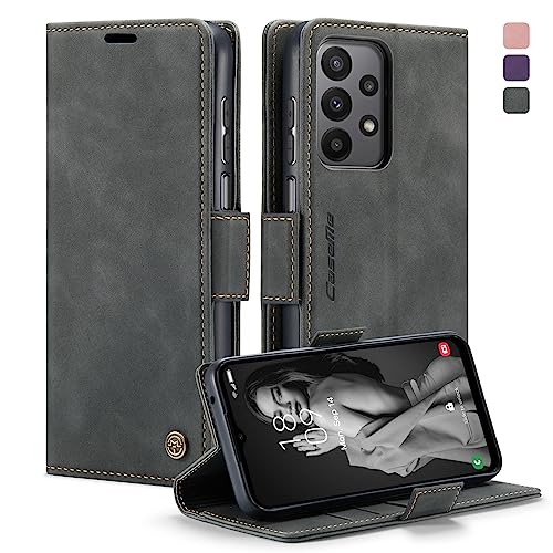 KZB Handyhülle für Samsung Galaxy A23 5G/4G Hülle Premium Leder Klappbar Tasche RFID Schutzhülle Flip Case Magnet Kartenfach Standfunktion Klapphülle für Samsung Galaxy A23 6,6'' - Grau von KZB