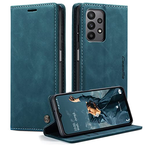 KZB Handyhülle für Samsung Galaxy A23 5G Hülle Premium Lederhülle Klappbar Flip Case Tasche Magnet Kartenfach Standfunktion Schutzhülle für Samsung Galaxy A23 4G/5G - Blaugrün von KZB