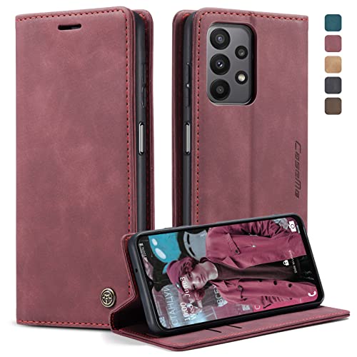 KZB Handyhülle für Samsung Galaxy A23 5G Hülle Premium Lederhülle Klappbar Flip Case Tasche Magnet Kartenfach Standfunktion Schutzhülle für Samsung Galaxy A23 4G/5G - Weinrot von KZB