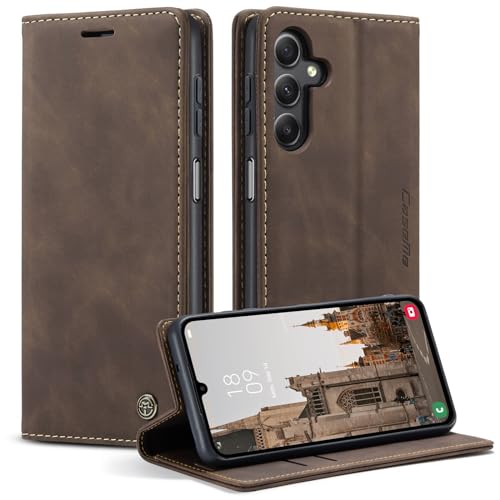 KZB Handyhülle für Samsung Galaxy A24 4G Hülle Premium Lederhülle Klappbar Flip Case Tasche Magnet Kartenfach Standfunktion Klapphülle Schutzhülle für Samsung Galaxy A24 4G - Kaffee von KZB