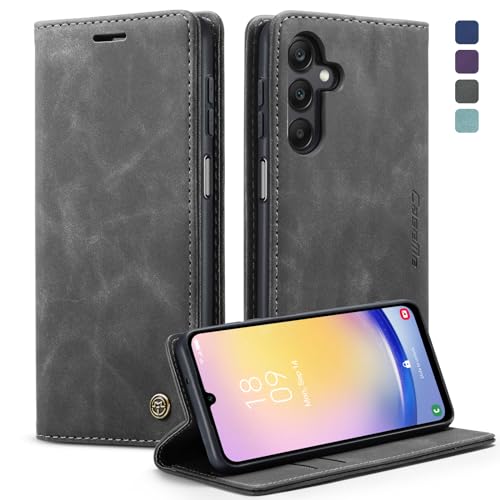 KZB Handyhülle für Samsung Galaxy A25 5G Hülle Premium Leder Klappbar Tasche Flip Case Magnet Kartenfach Standfunktion Klapphülle Schutzhülle für Samsung Galaxy A25 5G 6,5'' - Grau von KZB