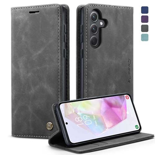 KZB Handyhülle für Samsung Galaxy A35 5G Hülle Premium Leder Klappbar Tasche Flip Case Magnet Kartenfach Standfunktion Klapphülle Schutzhülle für Samsung Galaxy A35 - Grau von KZB