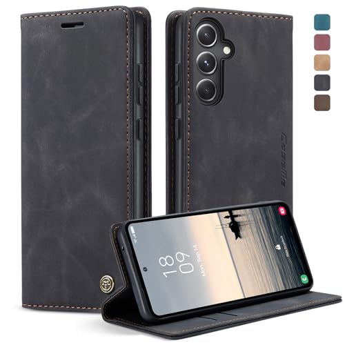KZB Handyhülle für Samsung Galaxy S23 FE Hülle Premium Lederhülle Klappbar Flip Case Tasche Magnet Kartenfach Standfunktion Klapphülle Schutzhülle für Samsung Galaxy S23 FE - Schwarz von KZB