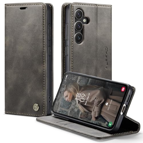 KZB Handyhülle für Samsung Galaxy S24 5G Hülle Leder Klappbar Tasche Flip Case Magnet Klapphülle Kartenfach Standfunktion Stoßfest Schutzhülle für Samsung S24 6,2'' - Kaffee von KZB