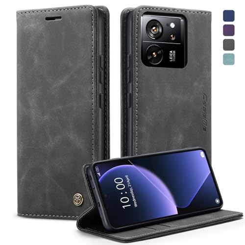 KZB Handyhülle für Xiaomi 13T / Xiaomi 13T Pro Hülle Premium Leder Klappbar Tasche Flip Case Magnet Kartenfach Standfunktion Klapphülle Schutzhülle für Xiaomi 13T/ 13T Pro - Grau von KZB