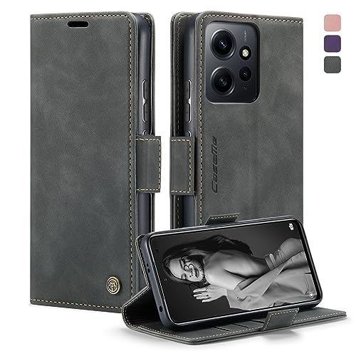 KZB Handyhülle für Xiaomi Redmi Note 12 4G Hülle Premium Leder Klappbar Tasche RFID Schutzhülle Flip Case Magnet Kartenfach Standfunktion Klapphülle für Xiaomi Redmi Note 12 4G 6,67'' - Grau von KZB