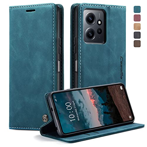 KZB Handyhülle für Xiaomi Redmi Note 12 4G Hülle Premium Lederhülle Klappbar Flip Case Tasche Magnet Kartenfach Standfunktion Schutzhülle - Blaugrün von KZB