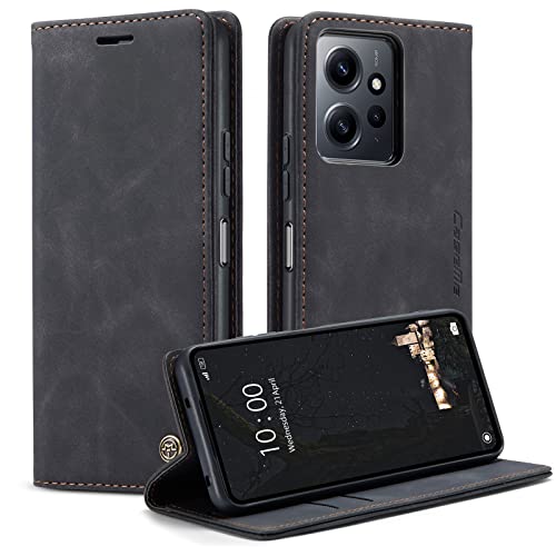 KZB Handyhülle für Xiaomi Redmi Note 12 4G Hülle Premium Lederhülle Klappbar Flip Case Tasche Magnet Kartenfach Standfunktion Schutzhülle für Xiaomi Redmi Note 12 4G - Schwarz von KZB