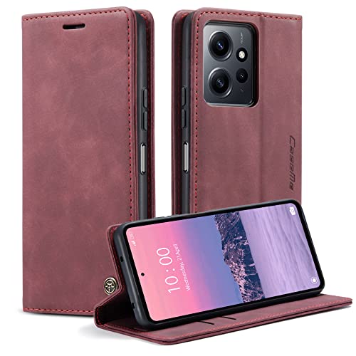 KZB Handyhülle für Xiaomi Redmi Note 12 4G Hülle Premium Lederhülle Klappbar Flip Case Tasche Magnet Kartenfach Standfunktion Schutzhülle für Xiaomi Redmi Note 12 4G - Weinrot von KZB