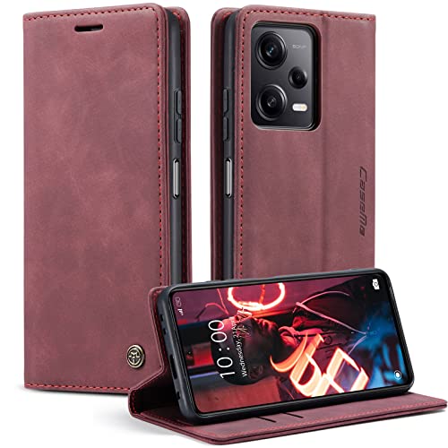 KZB Handyhülle für Xiaomi Redmi Note 12 Pro 5G Hülle für Xiaomi Poco X5 Pro 5G Premium Lederhülle Klappbar Flip Tasche Magnet Kartenfach Standfunktion Schutzhülle für Redmi Note 12 Pro 5G - Weinrot von KZB